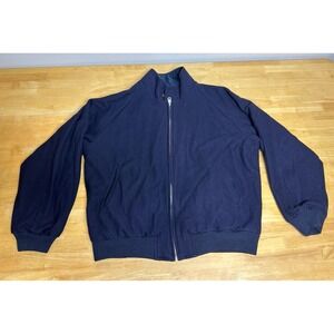 Evergreen Melton Bomber Jacket Mens M Blue 2 in 1 Wool Blend Reversible Coat